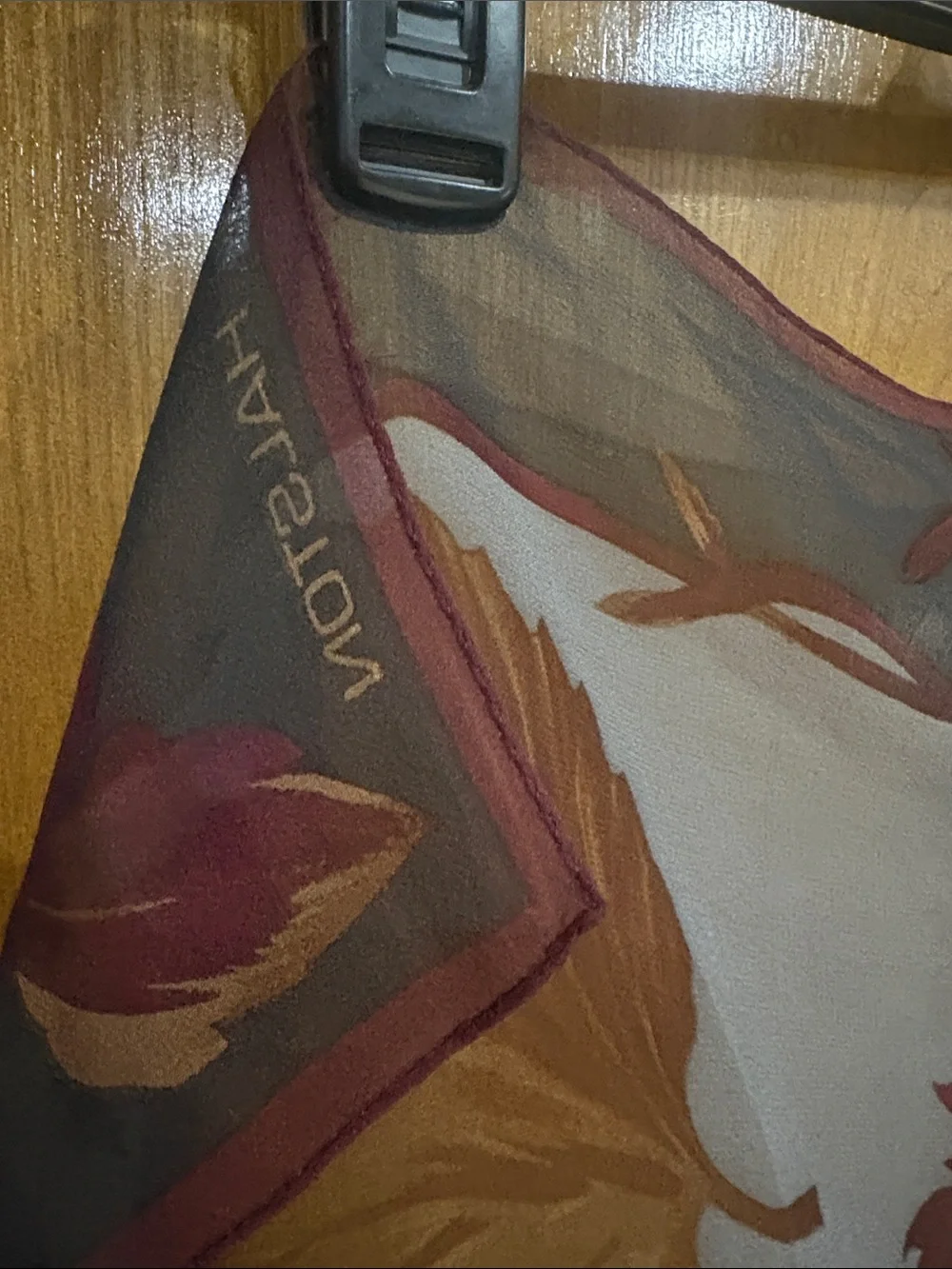 VINTAGE Halston lifestyle 100% SILK Leaf Print Scarf in Brown and Gold